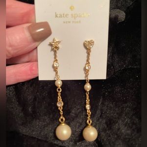 NWT KATE SPADE RARE Star and Heart Pearl Linear Crystal Earrings